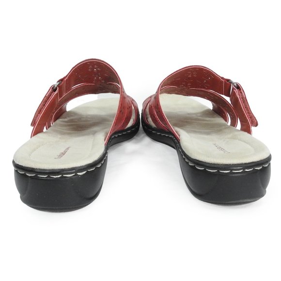 Croft & Barrow Paula Slip On Sandal Slide Red Faux Leather Laser Cut Details - Picture 7 of 9